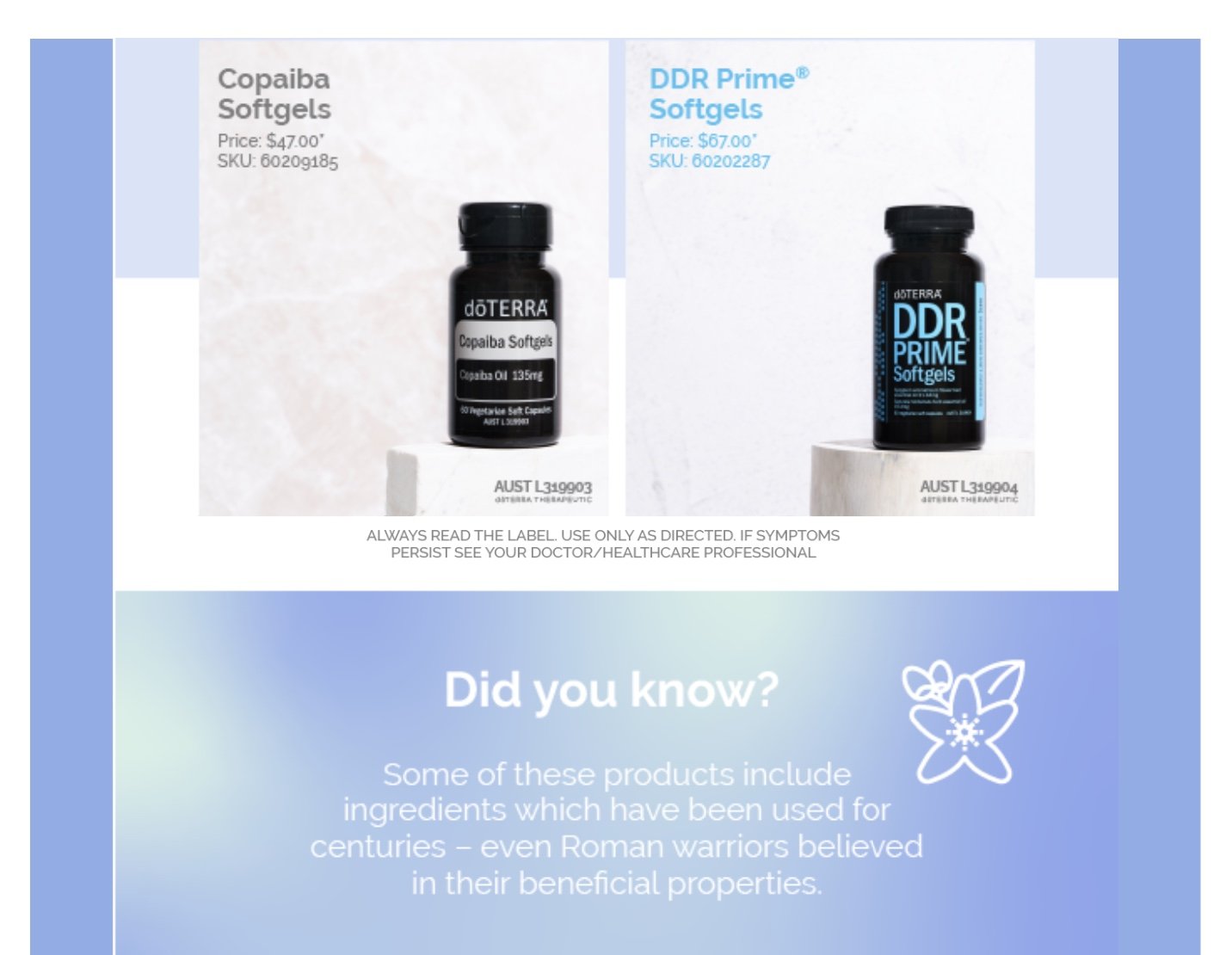 Copaiba softgels and DDRPrime